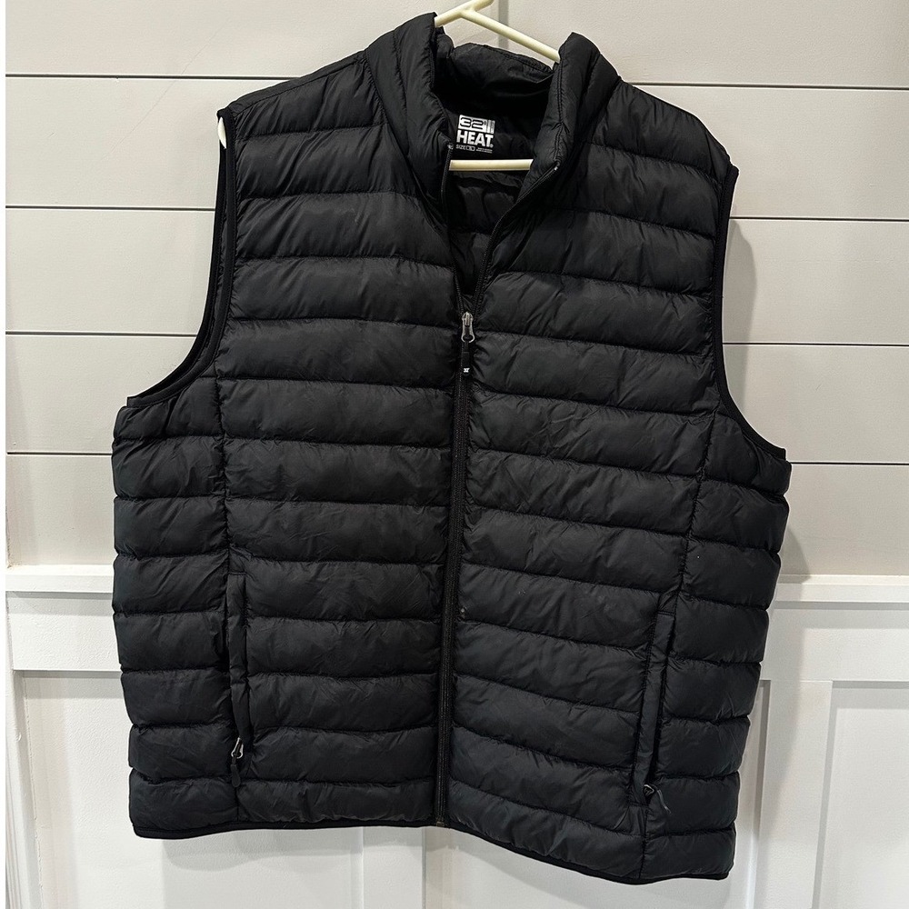 32 Degrees Heat Mens Black Quilted Puffer Vest XL Full Zip Lightweight Insulated